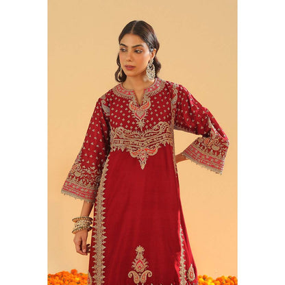 Sheetal Batra Shahzain Deep Red Kalidaar Kurta with Salwar and Khada Dupatta (Set of 3)