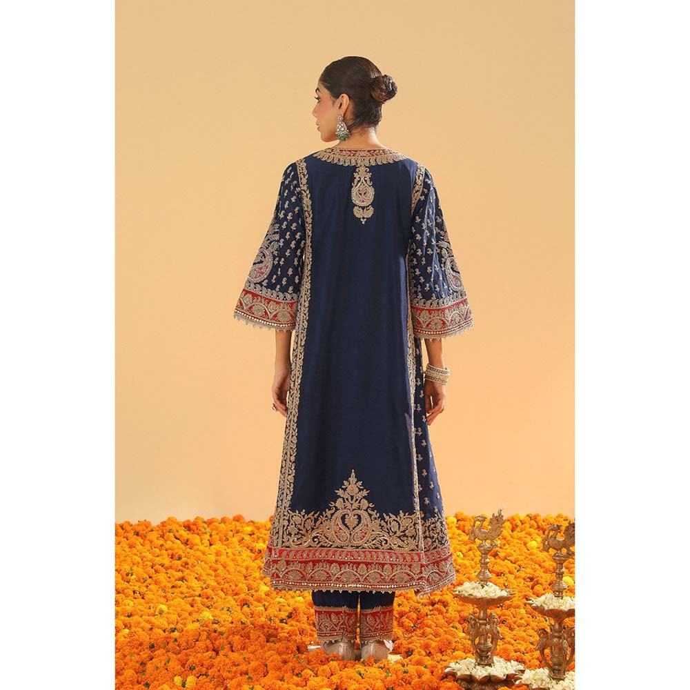 Sheetal Batra Hana Deep Blue Long Kalidaar Kurta with Salwar and Dupatta (Set of 3)