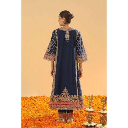 Sheetal Batra Hana Deep Blue Long Kalidaar Kurta with Salwar and Dupatta (Set of 3)
