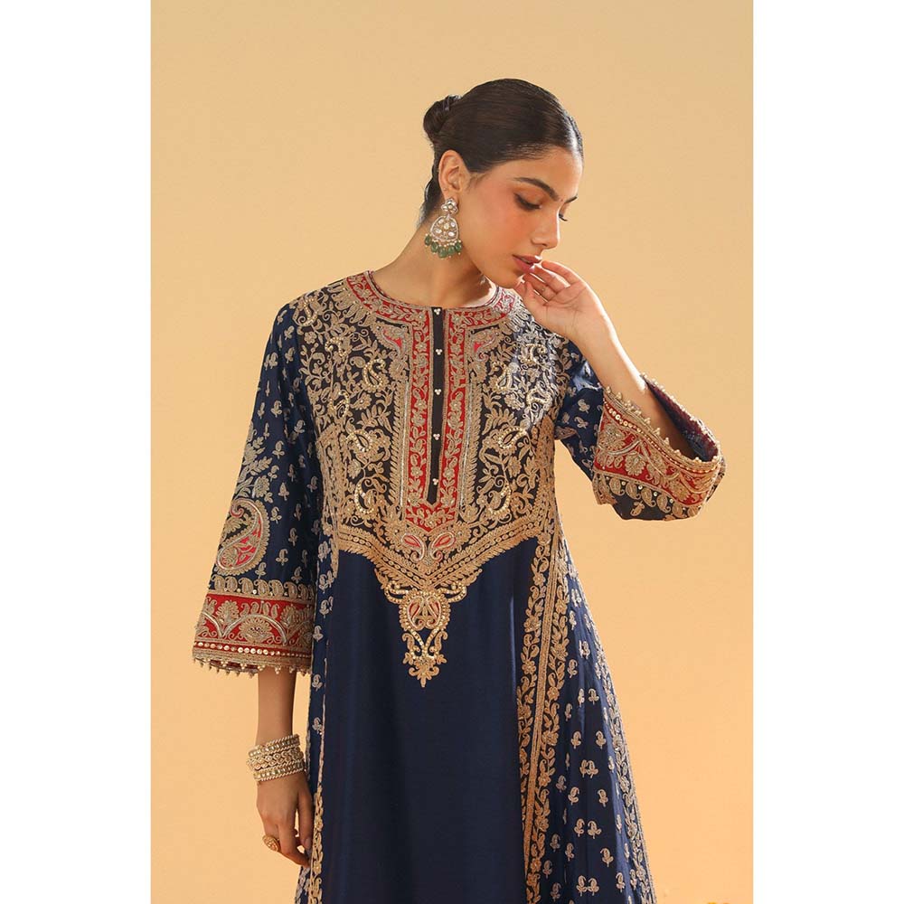 Sheetal Batra Hana Deep Blue Long Kalidaar Kurta with Salwar and Dupatta (Set of 3)