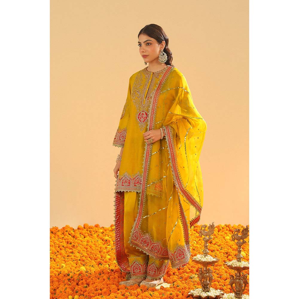 Sheetal Batra Mirha Mustard Short Straight Kurta with Salwar with Dupatta (Set of 3)