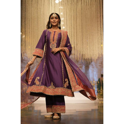 Sheetal Batra Maisha Deep Purple Long ALine Kurta with Palazzo and Dupatta (Set of 3)