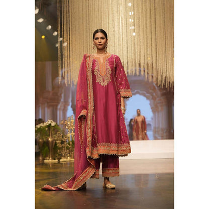 Sheetal Batra Amish Hot Pink Long ALine Kurta with Palazzo and Dupatta (Set of 3)