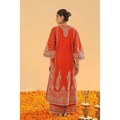 Sheetal Batra Misaim Burnt Orange Long ALine Kurta with Palazzo and Dupatta (Set of 3)