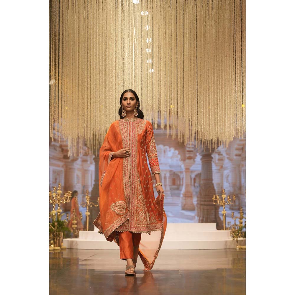 Sheetal Batra Amayah Burnt Orange Long ALine Jacket with Pant and Dupatta (Set of 3)