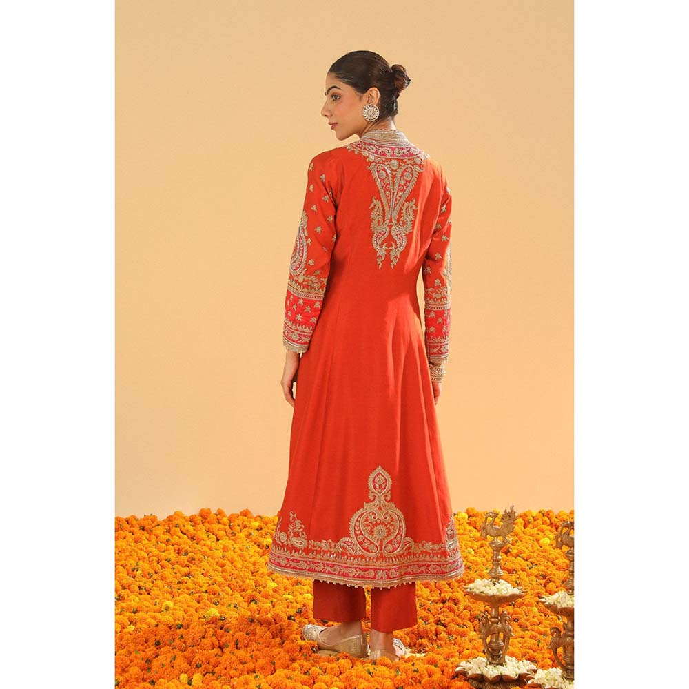 Sheetal Batra Amayah Burnt Orange Long ALine Jacket with Pant and Dupatta (Set of 3)
