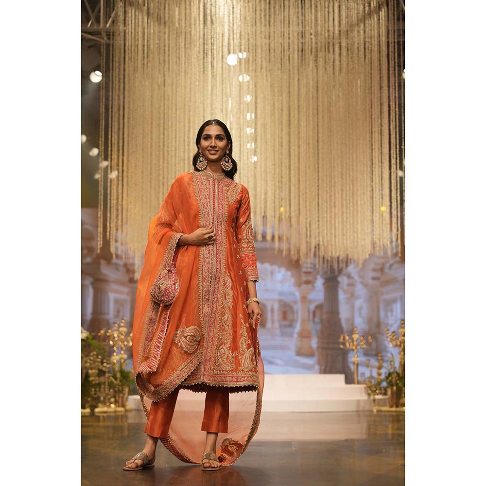 Sheetal Batra Amayah Burnt Orange Long ALine Jacket with Pant and Dupatta (Set of 3)