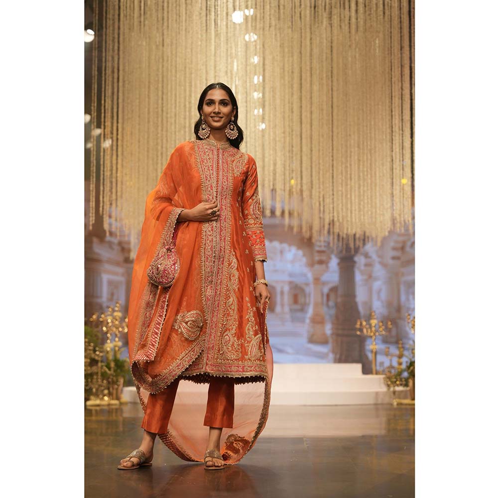 Sheetal Batra Amayah Burnt Orange Long ALine Jacket with Pant and Dupatta (Set of 3)