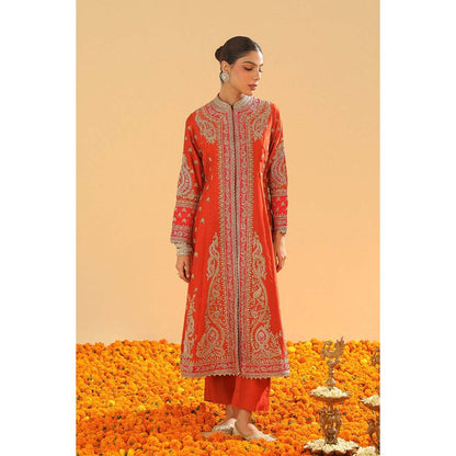 Sheetal Batra Amayah Burnt Orange Long ALine Jacket with Pant and Dupatta (Set of 3)