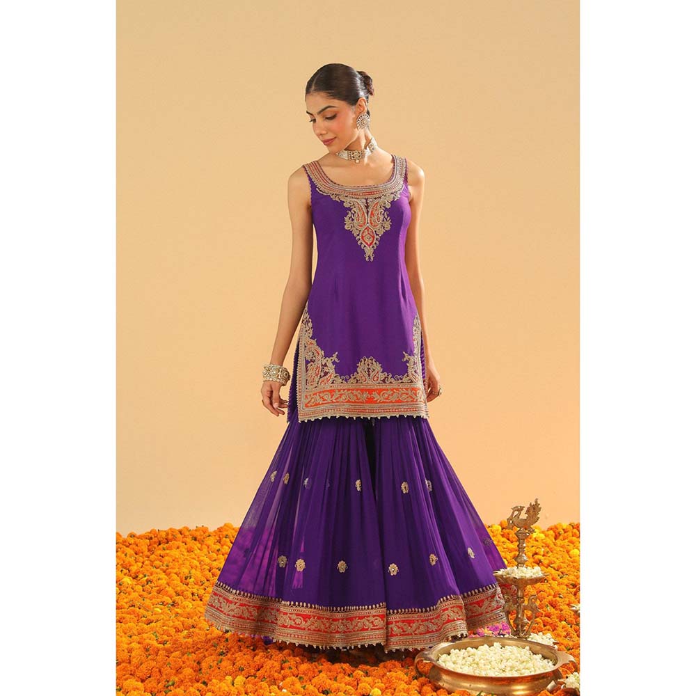Sheetal Batra Maziyah Deep Purple Short Kurti with Sharara and Dupatta (Set of 3)