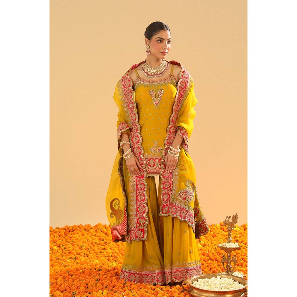 Sheetal Batra Mehan Mustard Short Kurti with Sharara and Dupatta (Set of 3)