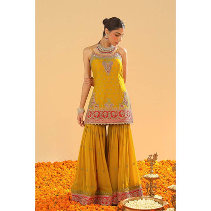 Sheetal Batra Mehan Mustard Short Kurti with Sharara and Dupatta (Set of 3)