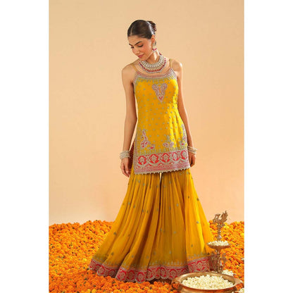 Sheetal Batra Mehan Mustard Short Kurti with Sharara and Dupatta (Set of 3)