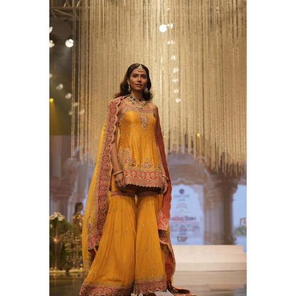 Sheetal Batra Mehan Mustard Short Kurti with Sharara and Dupatta (Set of 3)