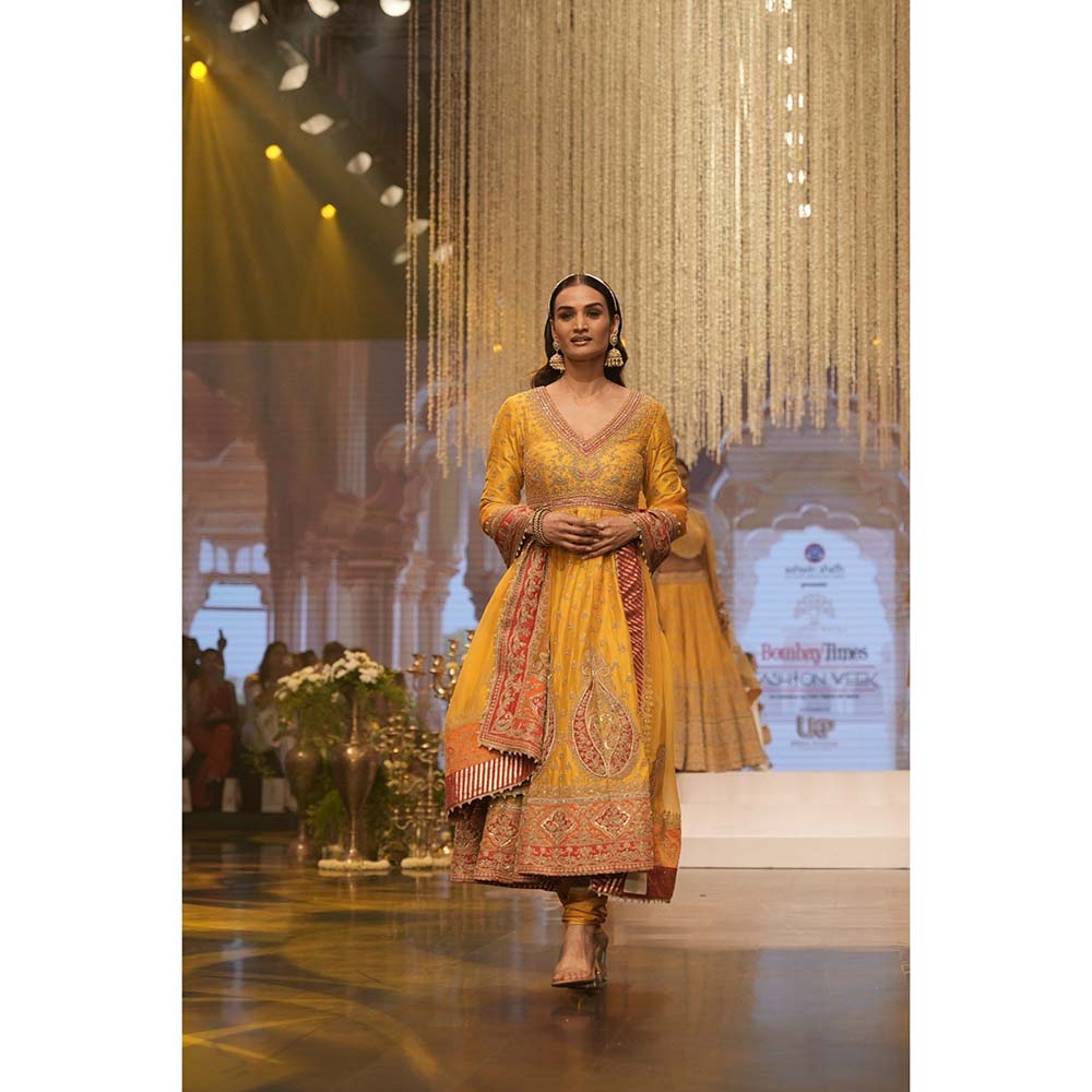 Sheetal Batra Shazia Mustard Anarkali with Churidar and Dupatta (Set of 3)