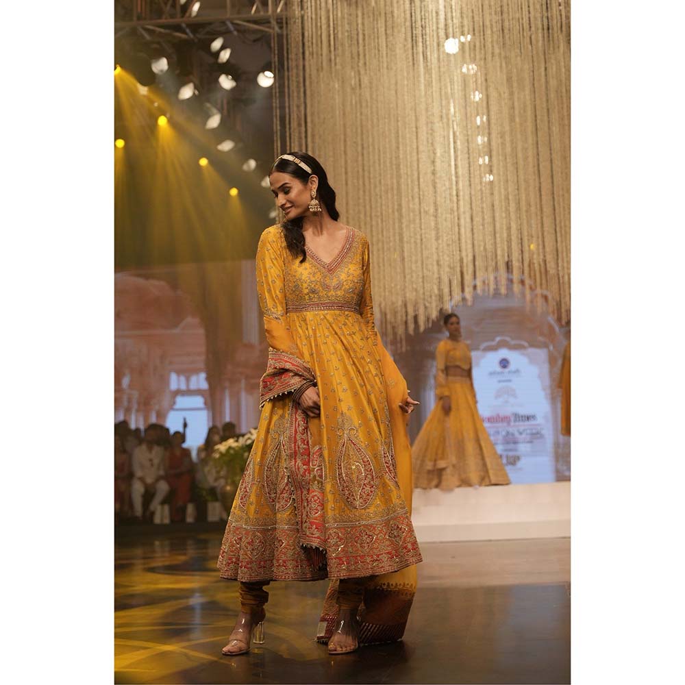 Sheetal Batra Shazia Mustard Anarkali with Churidar and Dupatta (Set of 3)
