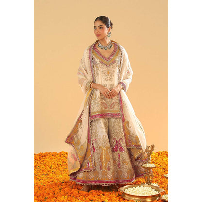 Sheetal Batra Sadiya Daisy Ivory Short Kurti with Sharara and Dupatta (Set of 3)