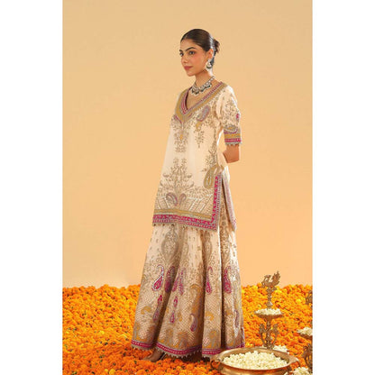 Sheetal Batra Sadiya Daisy Ivory Short Kurti with Sharara and Dupatta (Set of 3)