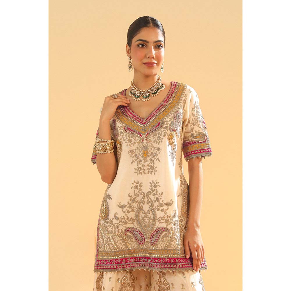 Sheetal Batra Sadiya Daisy Ivory Short Kurti with Sharara and Dupatta (Set of 3)