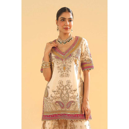 Sheetal Batra Sadiya Daisy Ivory Short Kurti with Sharara and Dupatta (Set of 3)