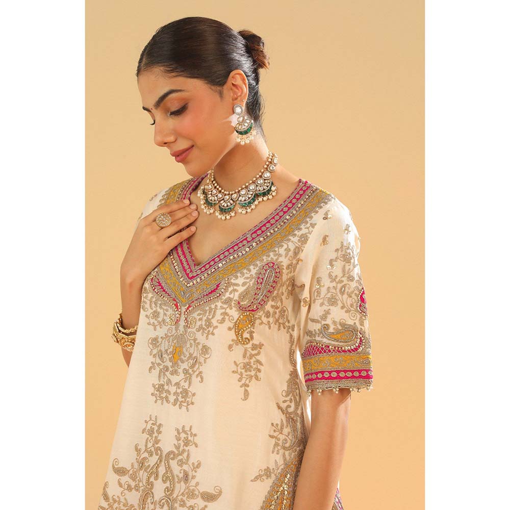 Sheetal Batra Sadiya Daisy Ivory Short Kurti with Sharara and Dupatta (Set of 3)