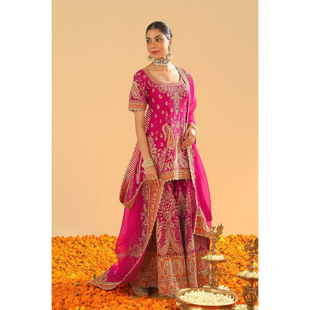 Sheetal Batra Ishwar Hot Pink Kurti with Sharara and Dupatta (Set of 3)