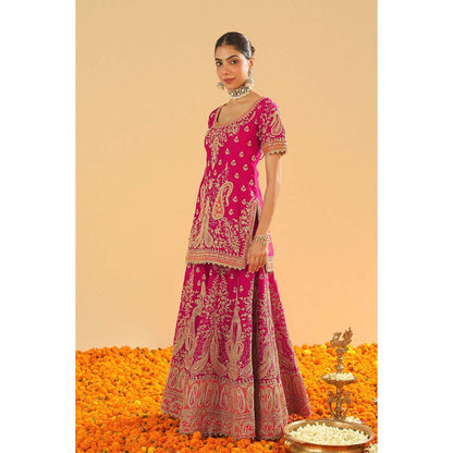 Sheetal Batra Ishwar Hot Pink Kurti with Sharara and Dupatta (Set of 3)