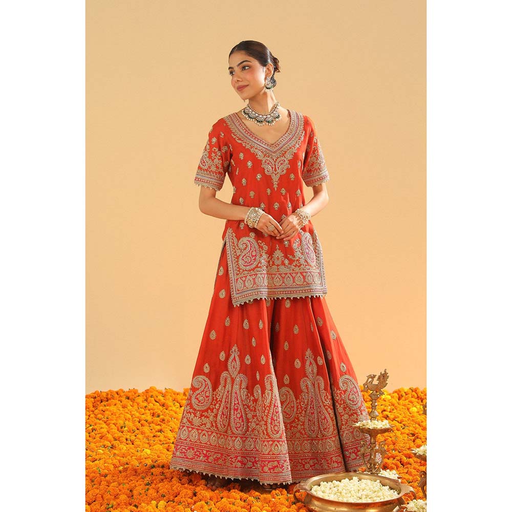 Sheetal Batra Shazfa Rust Short Kurti with Sharara and Dupatta (Set of 3)