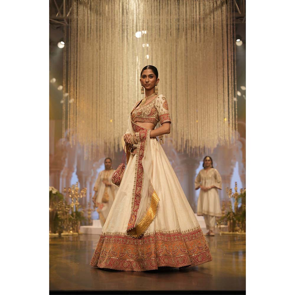 Sheetal Batra Sidra Daisy Ivory Blouse with Lehenga and Dupatta (Set of 3)
