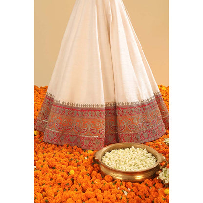 Sheetal Batra Sidra Daisy Ivory Blouse with Lehenga and Dupatta (Set of 3)