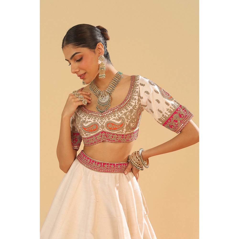 Sheetal Batra Sidra Daisy Ivory Blouse with Lehenga and Dupatta (Set of 3)