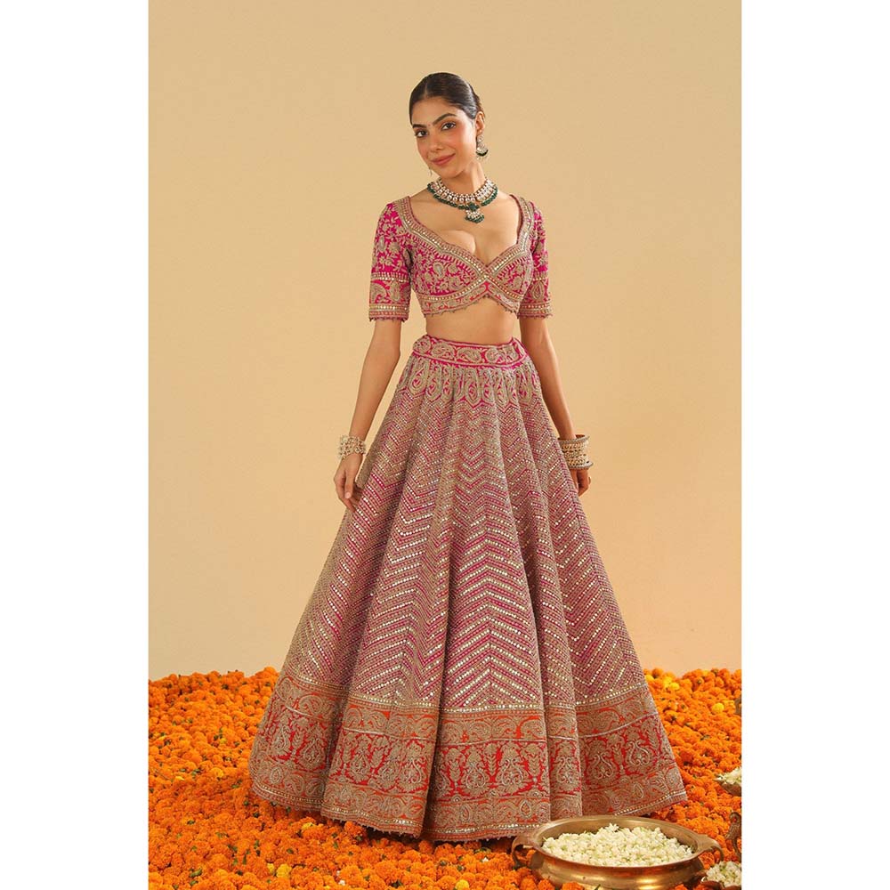 Sheetal Batra Anahira Hot Pink Blouse with Lehenga and Dupatta (Set of 3)