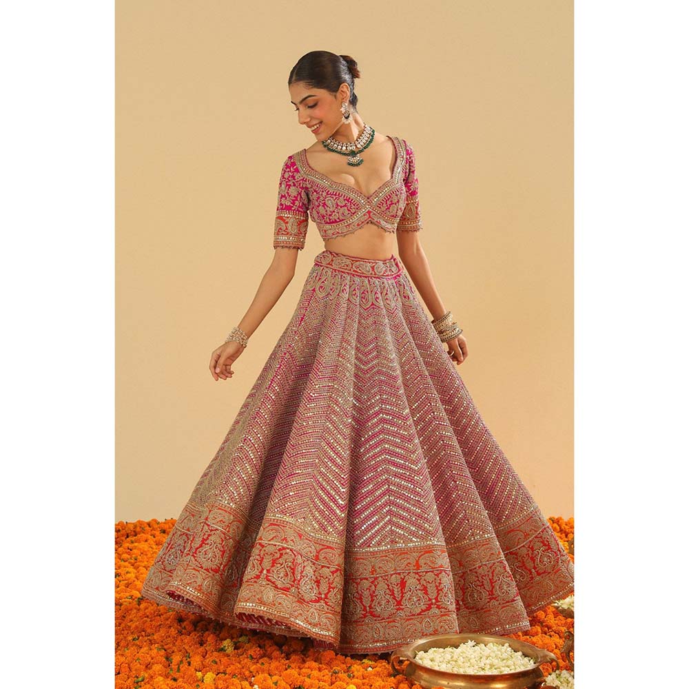 Sheetal Batra Anahira Hot Pink Blouse with Lehenga and Dupatta (Set of 3)