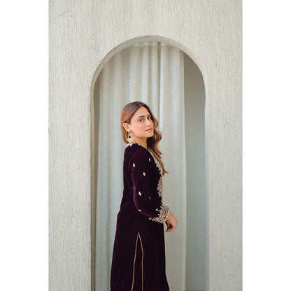 Sheetal Batra Wine Naima Short Kurta with Salwar (Set of 2)