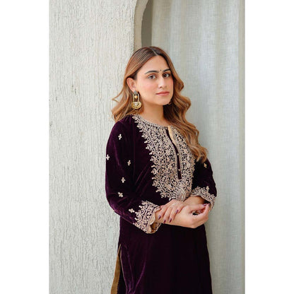 Sheetal Batra Wine Naima Short Kurta with Salwar (Set of 2)