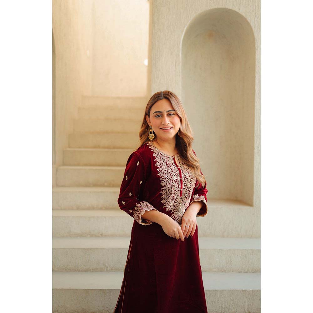 Sheetal Batra Maroon Naima Short Kurta with Salwar (Set of 2)