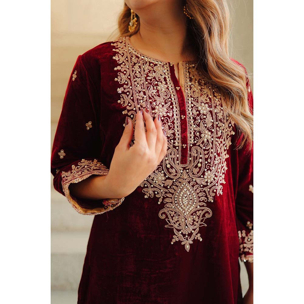 Sheetal Batra Maroon Naima Short Kurta with Salwar (Set of 2)