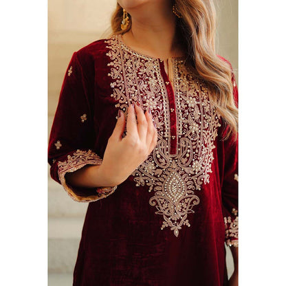 Sheetal Batra Maroon Naima Short Kurta with Salwar (Set of 2)