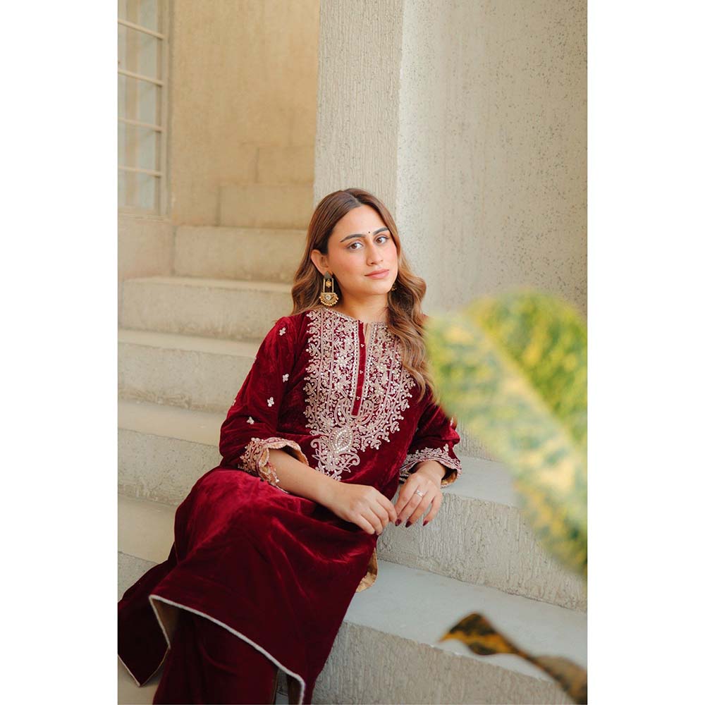Sheetal Batra Maroon Naima Short Kurta with Salwar (Set of 2)