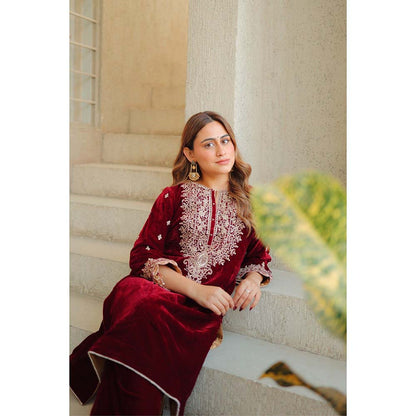 Sheetal Batra Maroon Naima Short Kurta with Salwar (Set of 2)