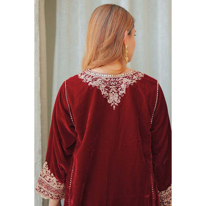Sheetal Batra Maroon Nisreen Short Kalidaar Kurta with Salwar (Set of 2)