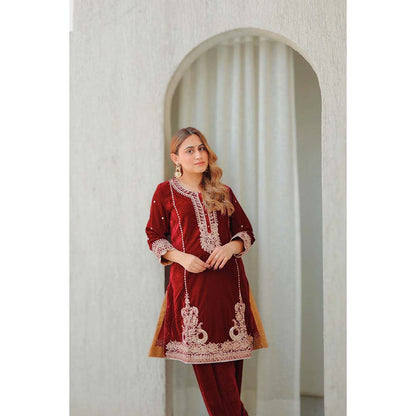 Sheetal Batra Maroon Ayat Short Kurta with Salwar (Set of 2)