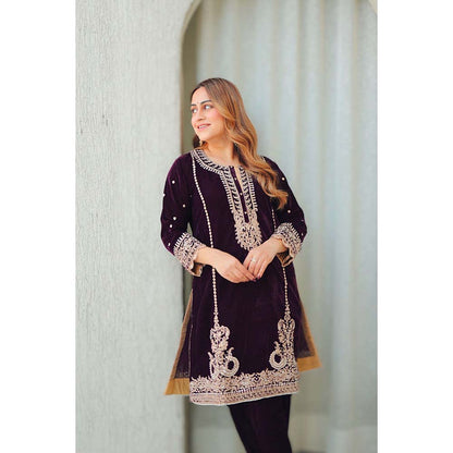Sheetal Batra Wine Ayat Short Kurta with Salwar (Set of 2)