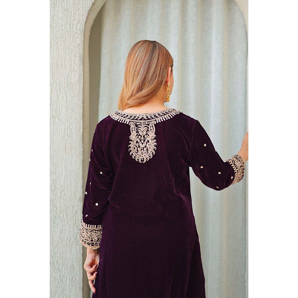 Sheetal Batra Wine Ayat Short Kurta with Salwar (Set of 2)