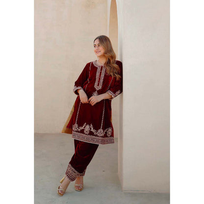 Sheetal Batra Maroon Asiyah Short Kurta with Salwar (Set of 2)