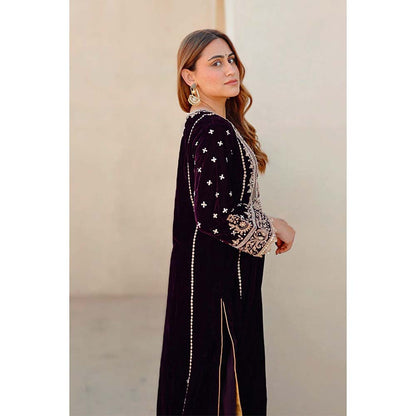 Sheetal Batra Wine Marya Long ALine Kurta with Salwar (Set of 2)
