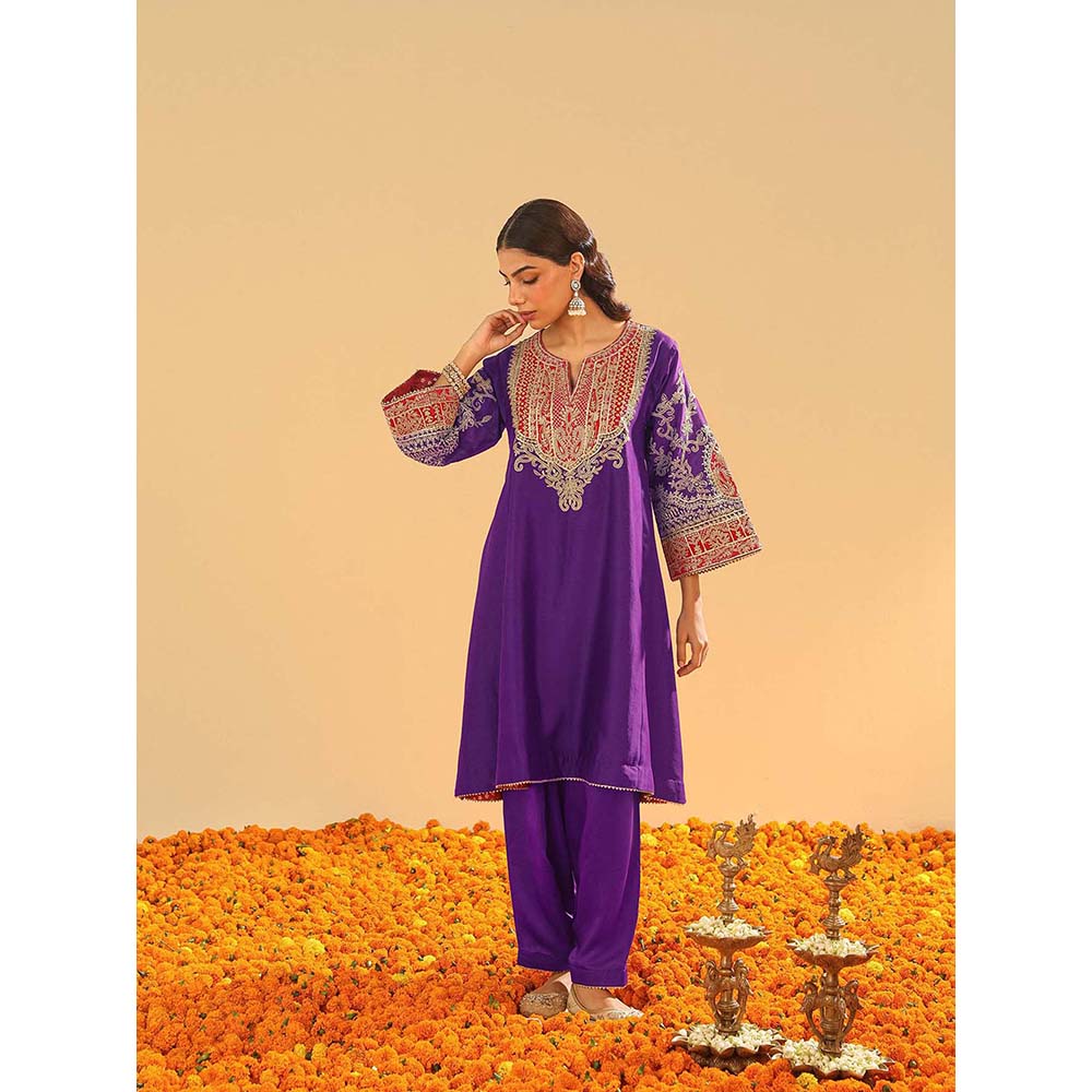 Sheetal Batra Mohsina Purple Short Kalidar Chauga Kurta and Salwar (Set of 2)