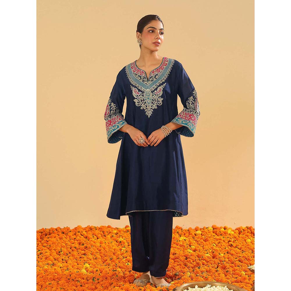 Sheetal Batra Mehrish Navy Blue Short Kalidar Chauga Kurta and Salwar (Set of 2)