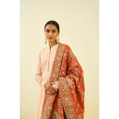 Sheetal Batra Pumpkin Orange Floral Tilla Embroidery Dupatta