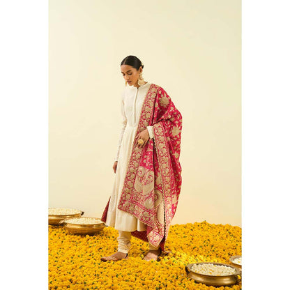 Sheetal Batra Hot Pink Floral Tilla Embroidery Dupatta